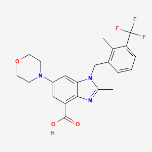molecular formula C22H22F3N3O3 B560116 2-methyl-1-(2-methyl-3-(trifluoromethyl)benzyl)-6-morpholino-1H-benzo[d]imidazole-4-carboxylic acid CAS No. 1372540-25-4