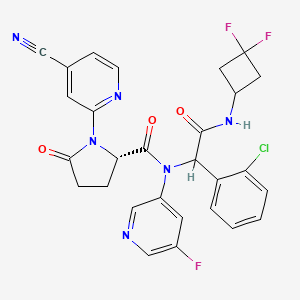 molecular formula C28H22ClF3N6O3 B560118 (2S)-N-(1-(2-chlorophenyl)-2-((3,3-difluorocyclobutyl)amino)-2-oxoethyl)-1-(4-cyanopyridin-2-yl)-N-(5-fluoropyridin-3-yl)-5-oxopyrrolidine-2-carboxamide CAS No. 1448346-63-1