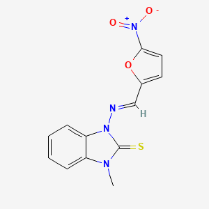 molecular formula C13H10N4O3S B5601276 1-methyl-3-{[(5-nitro-2-furyl)methylene]amino}-1,3-dihydro-2H-benzimidazole-2-thione 
