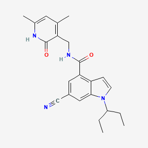 molecular formula C23H26N4O2 B560131 6-cyano-N-[(4,6-dimethyl-2-oxo-1H-pyridin-3-yl)methyl]-1-pentan-3-ylindole-4-carboxamide CAS No. 1418308-27-6