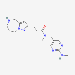 molecular formula C17H25N7O B5601449 N-methyl-N-{[2-(methylamino)-5-pyrimidinyl]methyl}-3-(5,6,7,8-tetrahydro-4H-pyrazolo[1,5-a][1,4]diazepin-2-yl)propanamide dihydrochloride 