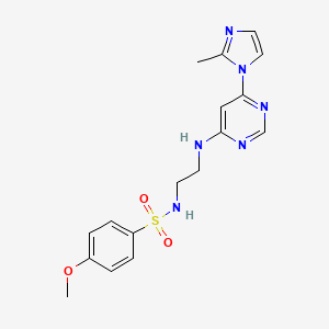 molecular formula C17H20N6O3S B5601498 4-methoxy-N-(2-{[6-(2-methyl-1H-imidazol-1-yl)-4-pyrimidinyl]amino}ethyl)benzenesulfonamide 