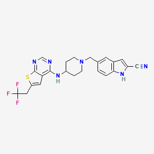 molecular formula C23H21F3N6S B560163 5-((4-((6-(2,2,2-trifluoroethyl)thieno[2,3-d]pyrimidin-4-yl)amino)piperidin-1-yl)methyl)-1H-indole-2-carbonitrile CAS No. 1628316-74-4