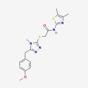 molecular formula C18H21N5O2S2 B5601744 N-(4,5-dimethyl-1,3-thiazol-2-yl)-2-{[5-(4-methoxybenzyl)-4-methyl-4H-1,2,4-triazol-3-yl]thio}acetamide 