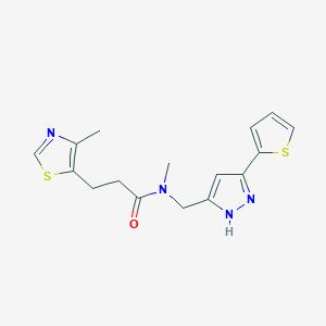molecular formula C16H18N4OS2 B5601898 N-methyl-3-(4-methyl-1,3-thiazol-5-yl)-N-{[3-(2-thienyl)-1H-pyrazol-5-yl]methyl}propanamide 