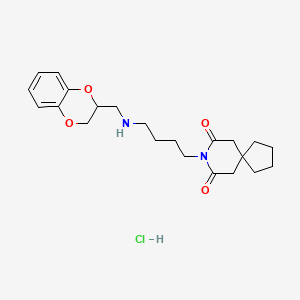 molecular formula C22H31ClN2O4 B560197 8-[4-(2,3-dihydro-1,4-benzodioxin-3-ylmethylamino)butyl]-8-azaspiro[4.5]decane-7,9-dione;hydrochloride 