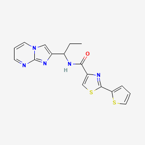 molecular formula C17H15N5OS2 B5602059 N-(1-imidazo[1,2-a]pyrimidin-2-ylpropyl)-2-(2-thienyl)-1,3-thiazole-4-carboxamide 
