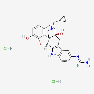 molecular formula C27H30Cl2N4O3 B560220 5'-Guanidinyl-17-(cyclopropylmethyl)-6,7-dehydro-4,5A-epoxy-3,14-dihydroxy-6,7-2',3'-indolomorphinan dihydrochloride CAS No. 351183-88-5