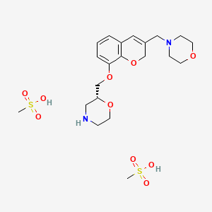 molecular formula C21H34N2O10S2 B560222 (2R)-2-[[[3-(4-Morpholinylmethyl)-2H-1-benzopyran-8-yl]oxy]methyl]morpholine dimethanesulfonate CAS No. 1217474-40-2
