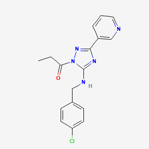 molecular formula C17H16ClN5O B5602328 N-(4-chlorobenzyl)-1-propionyl-3-(3-pyridinyl)-1H-1,2,4-triazol-5-amine 