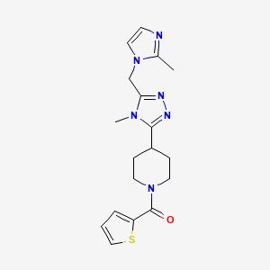 molecular formula C18H22N6OS B5602333 4-{4-methyl-5-[(2-methyl-1H-imidazol-1-yl)methyl]-4H-1,2,4-triazol-3-yl}-1-(2-thienylcarbonyl)piperidine 