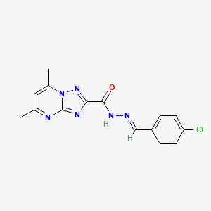molecular formula C15H13ClN6O B5602345 N'-[(E)-(4-CHLOROPHENYL)METHYLIDENE]-5,7-DIMETHYL-[1,2,4]TRIAZOLO[1,5-A]PYRIMIDINE-2-CARBOHYDRAZIDE 