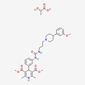 molecular formula C36H48N4O9 B560257 dimethyl 4-[3-[3-[4-(3-methoxyphenyl)piperidin-1-yl]propylcarbamoylamino]phenyl]-2,6-dimethyl-1,4-dihydropyridine-3,5-dicarboxylate;(2S)-2-hydroxypropanoic acid CAS No. 679839-66-8