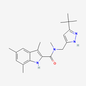 molecular formula C21H28N4O B5602721 N-[(3-tert-butyl-1H-pyrazol-5-yl)methyl]-N,3,5,7-tetramethyl-1H-indole-2-carboxamide 