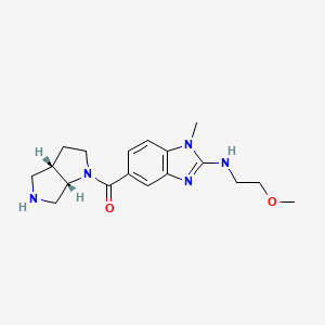 molecular formula C18H25N5O2 B5602963 5-[rel-(3aS,6aS)-hexahydropyrrolo[3,4-b]pyrrol-1(2H)-ylcarbonyl]-N-(2-methoxyethyl)-1-methyl-1H-benzimidazol-2-amine dihydrochloride 