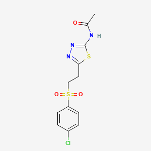molecular formula C12H12ClN3O3S2 B5603033 N-(5-{2-[(4-chlorophenyl)sulfonyl]ethyl}-1,3,4-thiadiazol-2-yl)acetamide 