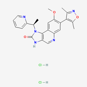 molecular formula C23H23Cl2N5O3 B560304 7-(3,5-dimethyl-1,2-oxazol-4-yl)-8-methoxy-1-[(1R)-1-pyridin-2-ylethyl]-3H-imidazo[4,5-c]quinolin-2-one;dihydrochloride 