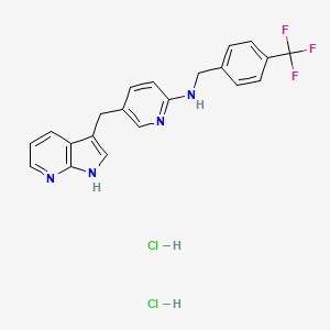 molecular formula C21H19Cl2F3N4 B560313 5-(1H-pyrrolo[2,3-b]pyridin-3-ylmethyl)-N-[[4-(trifluoromethyl)phenyl]methyl]pyridin-2-amine;dihydrochloride 