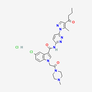 molecular formula C28H32Cl2N8O3 B560324 N-[6-(4-butanoyl-5-methylpyrazol-1-yl)pyridazin-3-yl]-5-chloro-1-[2-(4-methylpiperazin-1-yl)-2-oxoethyl]indole-3-carboxamide;hydrochloride 
