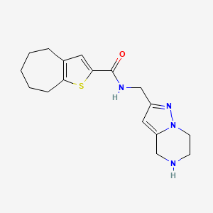 molecular formula C17H22N4OS B5603280 N-(4,5,6,7-tetrahydropyrazolo[1,5-a]pyrazin-2-ylmethyl)-5,6,7,8-tetrahydro-4H-cyclohepta[b]thiophene-2-carboxamide hydrochloride 