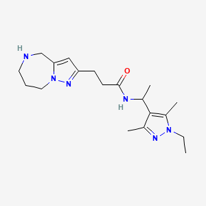 molecular formula C19H30N6O B5603316 N-[1-(1-ethyl-3,5-dimethyl-1H-pyrazol-4-yl)ethyl]-3-(5,6,7,8-tetrahydro-4H-pyrazolo[1,5-a][1,4]diazepin-2-yl)propanamide 