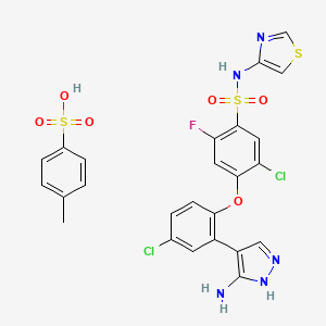 4-[2-(5-amino-1H-pyrazol-4-yl)-4-chlorophenoxy]-5-chloro-2-fluoro-N-(1,3-thiazol-4-yl)benzenesulfonamide;4-methylbenzenesulfonic acid