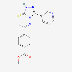 molecular formula C16H13N5O2S B5603354 ME 4-(((3-(3-PYRIDINYL)-5-SULFANYL-4H-1,2,4-TRIAZOL-4-YL)IMINO)METHYL)BENZOATE 