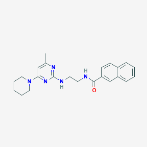molecular formula C23H27N5O B5603419 N-(2-{[4-methyl-6-(1-piperidinyl)-2-pyrimidinyl]amino}ethyl)-2-naphthamide 
