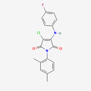 molecular formula C18H14ClFN2O2 B5604397 3-CHLORO-1-(2,4-DIMETHYLPHENYL)-4-[(4-FLUOROPHENYL)AMINO]-2,5-DIHYDRO-1H-PYRROLE-2,5-DIONE 