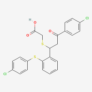 molecular formula C23H18Cl2O3S2 B560449 2-[3-(4-Chlorophenyl)-1-[2-(4-chlorophenyl)sulfanylphenyl]-3-oxopropyl]sulfanylacetic acid CAS No. 1450888-35-3