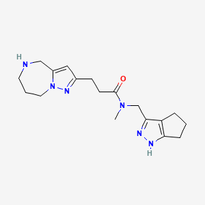 molecular formula C18H26N6O B5604512 N-methyl-N-(1,4,5,6-tetrahydrocyclopenta[c]pyrazol-3-ylmethyl)-3-(5,6,7,8-tetrahydro-4H-pyrazolo[1,5-a][1,4]diazepin-2-yl)propanamide hydrochloride 
