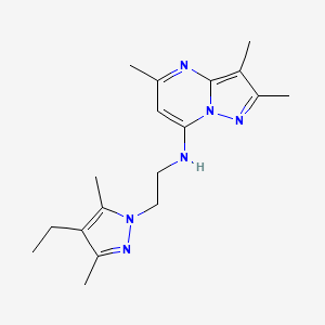 molecular formula C18H26N6 B5604553 N-[2-(4-ethyl-3,5-dimethyl-1H-pyrazol-1-yl)ethyl]-2,3,5-trimethylpyrazolo[1,5-a]pyrimidin-7-amine 