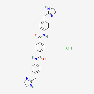 1-N,4-N-bis[4-(4,5-dihydro-1H-imidazol-2-ylmethyl)phenyl]benzene-1,4-dicarboxamide;hydrochloride