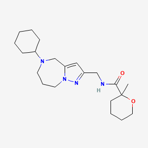 molecular formula C21H34N4O2 B5604576 N-[(5-cyclohexyl-5,6,7,8-tetrahydro-4H-pyrazolo[1,5-a][1,4]diazepin-2-yl)methyl]-2-methyltetrahydro-2H-pyran-2-carboxamide 