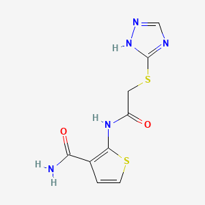 molecular formula C9H9N5O2S2 B560461 2-{[(1h-1,2,4-Triazol-5-Ylsulfanyl)acetyl]amino}thiophene-3-Carboxamide CAS No. 1030685-11-0