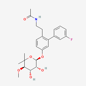 molecular formula C24H30FNO6 B560480 Acetamide, N-(2-(5-((6-deoxy-5-C-methyl-4-O-methyl-alpha-L-lyxo-hexopyranosyl)oxy)-3'-fluoro(1,1'-biphenyl)-2-yl)ethyl)- CAS No. 1450642-92-8