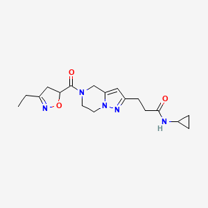 molecular formula C18H25N5O3 B5604808 N-cyclopropyl-3-{5-[(3-ethyl-4,5-dihydro-5-isoxazolyl)carbonyl]-4,5,6,7-tetrahydropyrazolo[1,5-a]pyrazin-2-yl}propanamide 