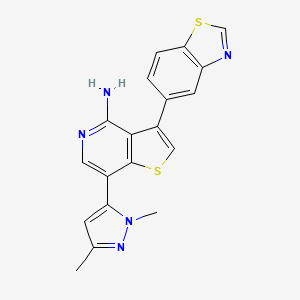 molecular formula C19H15N5S2 B560488 3-(1,3-苯并噻唑-5-基)-7-(1,3-二甲基-1H-吡唑-5-基)噻吩[3,2-c]吡啶-4-胺 CAS No. 1601496-05-2