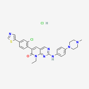 molecular formula C29H29Cl2N7OS B560494 6-[2-Chloro-4-(1,3-thiazol-5-yl)phenyl]-8-ethyl-2-[4-(4-methylpiperazin-1-yl)anilino]pyrido[2,3-d]pyrimidin-7-one;hydrochloride CAS No. 1428758-85-3