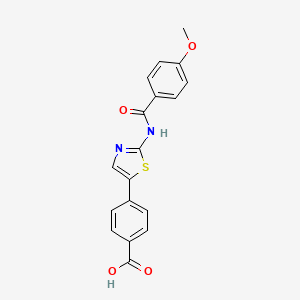 molecular formula C18H14N2O4S B560504 4-[2-[(4-Methoxyphenyl)carbonylamino]-1,3-Thiazol-5-Yl]benzoic Acid CAS No. 1361229-76-6