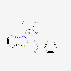 molecular formula C19H18N2O3S B560509 2-[2-(4-Methylbenzoylimino)benzothiazol-3-yl]butyric acid CAS No. 1043705-09-4