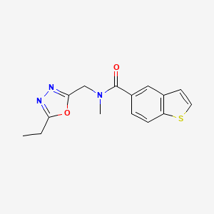molecular formula C15H15N3O2S B5605185 N-[(5-ethyl-1,3,4-oxadiazol-2-yl)methyl]-N-methyl-1-benzothiophene-5-carboxamide 