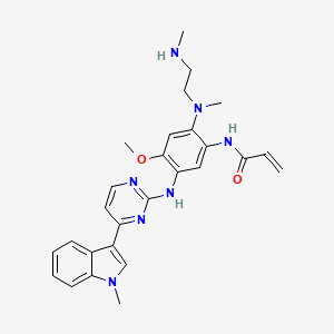molecular formula C₂₇H₃₁N₇O₂ B560540 N-[4-methoxy-5-[[4-(1-methylindol-3-yl)pyrimidin-2-yl]amino]-2-[methyl-[2-(methylamino)ethyl]amino]phenyl]prop-2-enamide CAS No. 1421373-99-0