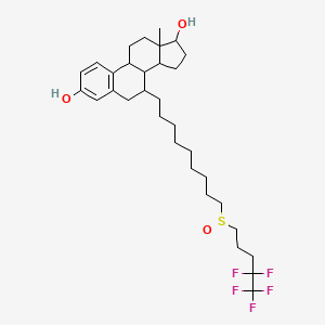 molecular formula C₃₂H₄₇F₅O₃S B560542 13-Methyl-7-[9-(4,4,5,5,5-pentafluoropentylsulfinyl)nonyl]-6,7,8,9,11,12,14,15,16,17-decahydrocyclopenta[a]phenanthrene-3,17-diol CAS No. 1807900-80-6