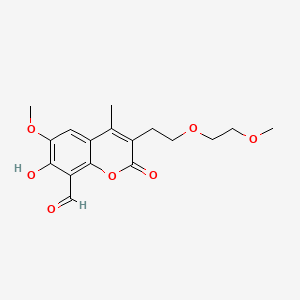 molecular formula C₁₇H₂₀O₇ B560576 7-Hydroxy-6-methoxy-3-[2-(2-methoxyethoxy)ethyl]-4-methyl-2-oxochromene-8-carbaldehyde CAS No. 1338934-20-5