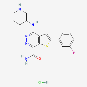 molecular formula C₁₈H₁₉ClFN₅OS B560603 Thieno[2,3-d]pyridazine-7-carboxamide, 2-(3-fluorophenyl)-4-[(3S)-3-piperidinylamino]-, hydrochloride CAS No. 1278405-51-8