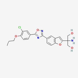 molecular formula C22H22ClN3O5 B560679 2-Amino-2-(5-(5-(3-chloro-4-propoxyphenyl)-1,2,4-oxadiazol-3-yl)benzofuran-2-yl)propane-1,3-diol CAS No. 1220973-37-4