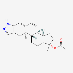 molecular formula C23H30N2O2 B560710 [(1S,2R,13R,14S,17S,18S)-2,17,18-trimethyl-6,7-diazapentacyclo[11.7.0.02,10.04,8.014,18]icosa-4(8),5,9,11-tetraen-17-yl] acetate CAS No. 19588-27-3
