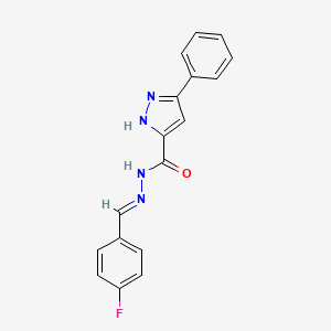 molecular formula C17H13FN4O B5608538 5-PHENYL-2H-PYRAZOLE-3-CARBOXYLIC ACID (4-FLUORO-BENZYLIDENE)-HYDRAZIDE 