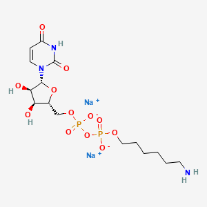 molecular formula C15H27N3NaO12P2 B560863 disodium;[6-aminohexoxy(oxido)phosphoryl] [(2R,3S,4R,5R)-5-(2,4-dioxopyrimidin-1-yl)-3,4-dihydroxyoxolan-2-yl]methyl phosphate CAS No. 108320-83-8